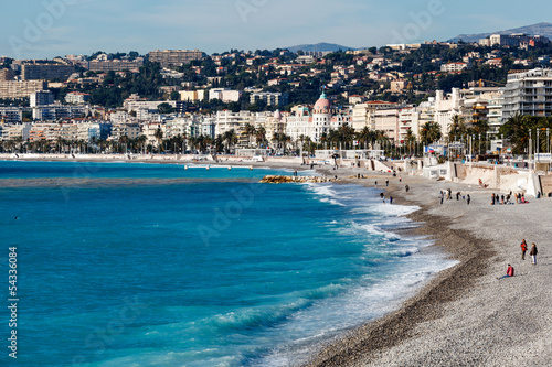 Fototapeta Naklejka Na Ścianę i Meble -  Promenade des Anglais and Beautiful Beach in Nice, French Rivier