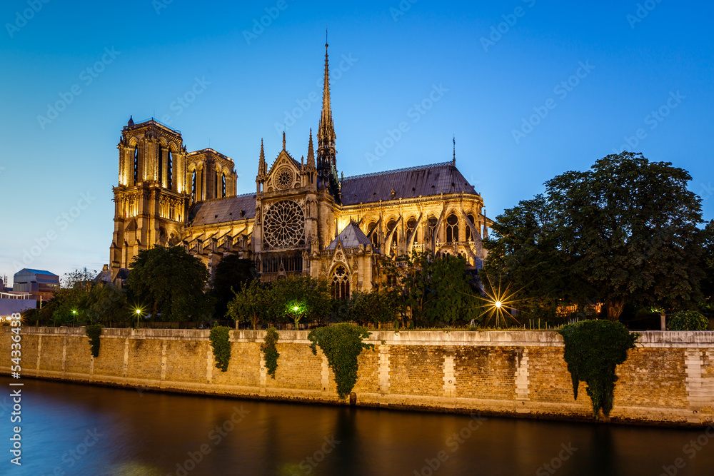 Notre Dame de Paris Cathedral and Seine River in the Evening, Pa