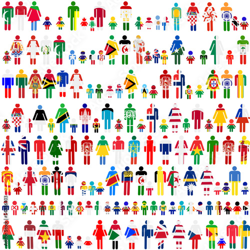 Background with people and children patternes in flags of World