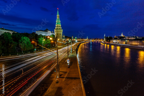 Moscow Kremlin and Moscow River Illuminated in the Evening, Russ