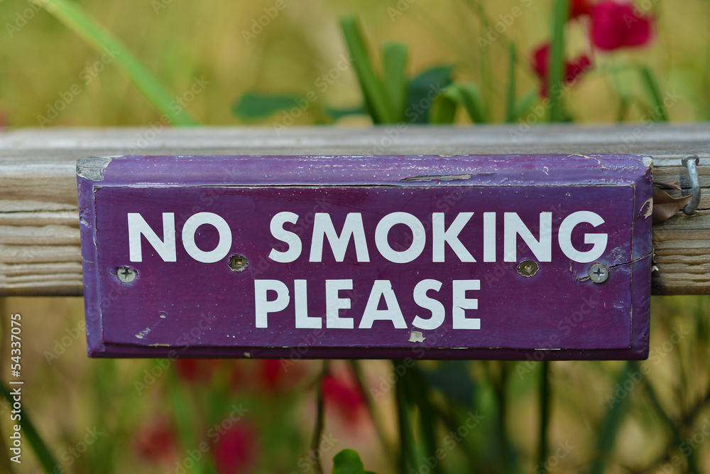 Close-up of a no smoking sign in nature, forest.