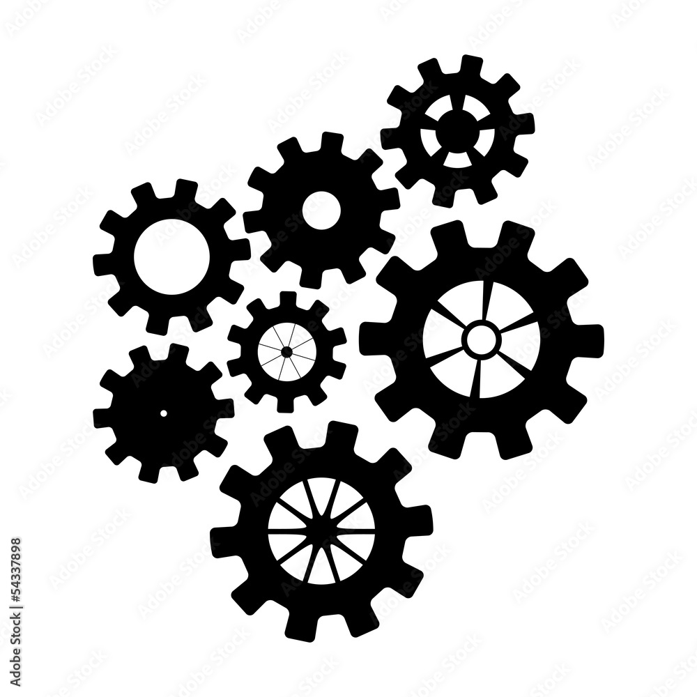 Black mechanisms on a white background