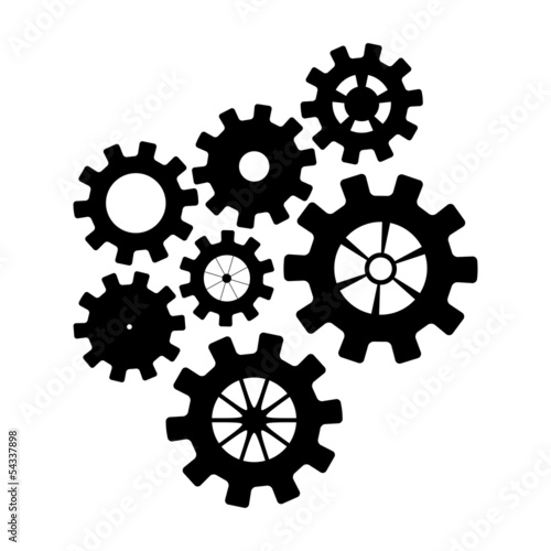 Black mechanisms on a white background