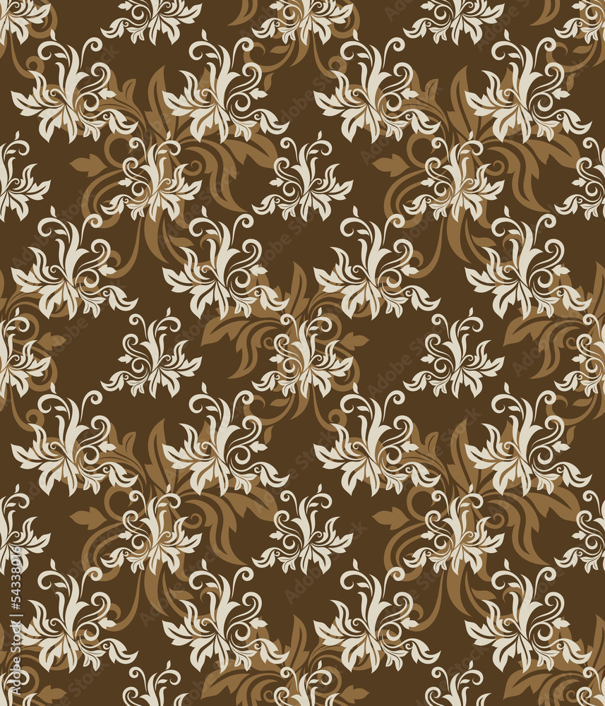 Seamless brown floral vector retro pattern.