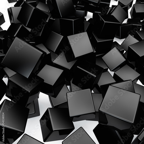 3D Fototapete Schwarze - Fototapete Falling 3D black rounded cubes background.