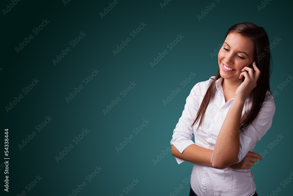 Young woman making phone call with copy space