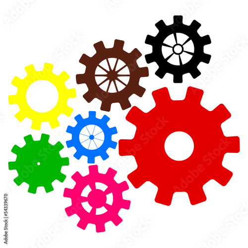 collection of colored mechanisms on a white background