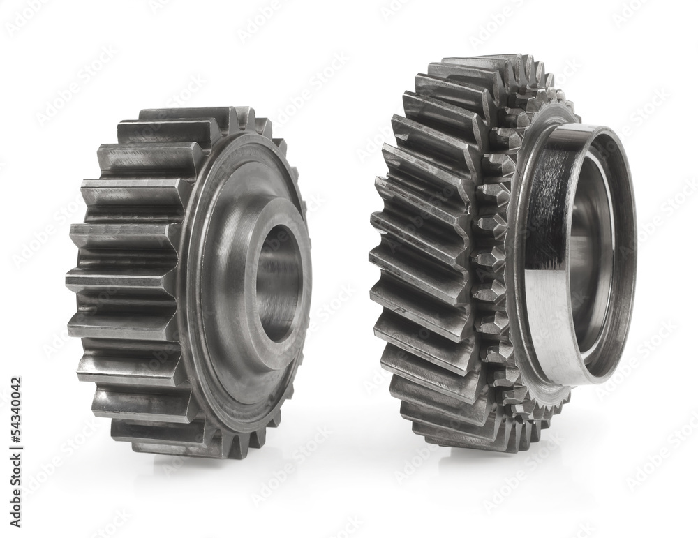 real stainless steel gears isolated over white background real stainless steel gears isolated over white background