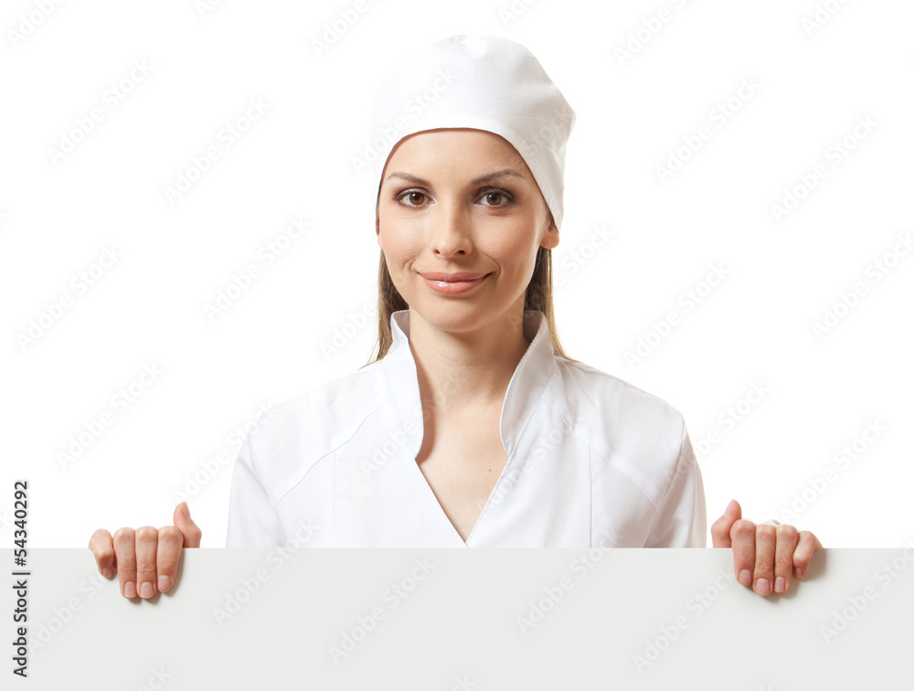 doctor showing billboard sign empty with copy space doctor showing billboard sign empty with copy space