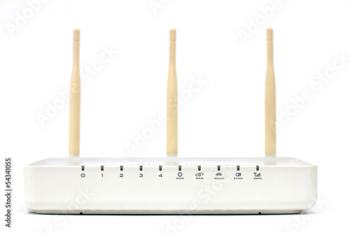 ethernet router in front of a white background.