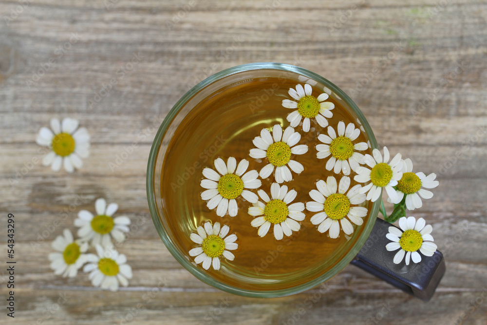 chamomile tea, chamomile flowers with copy space chamomile tea, chamomile flowers with copy space