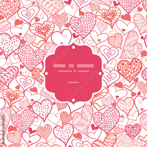 vector romantic doodle hearts frame seamless pattern background