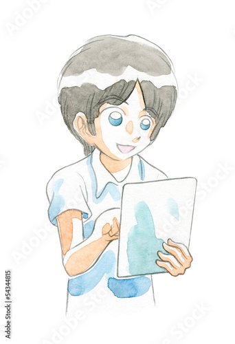 タブレットを操作する男性