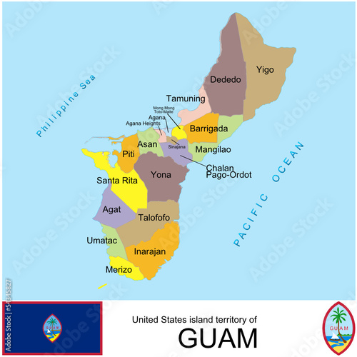 Guam USA counties name location map background photo