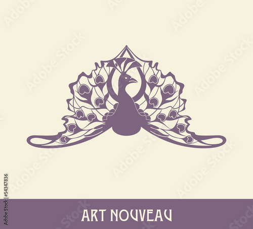 Peacock. Design element in art nouveau style