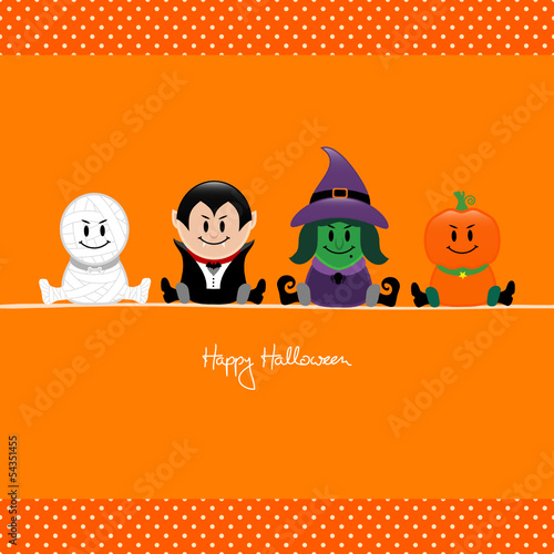 Halloween Mummy, Vampire, Witch & Pumpkin Orange Dots