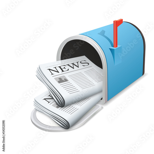 Beautiful blue metallic opened mailbox. Vector icon. Daily news