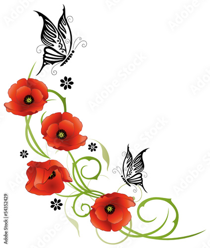 Sommer, Mohnblumen, Ranke, Schmetterlinge