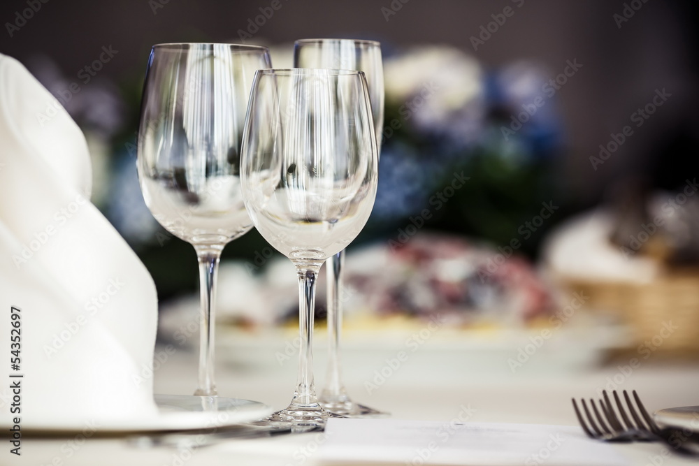 Empty glasses set in restaurant