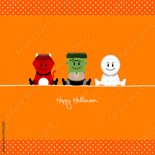 Halloween Devil, Frankenstein´s Monster & Mummy Orange Dots