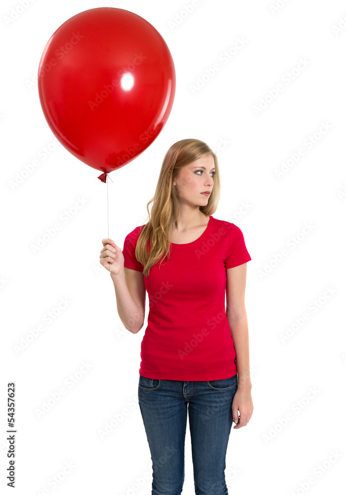 Female with blank red shirt and balloon Female with blank red shirt and balloon