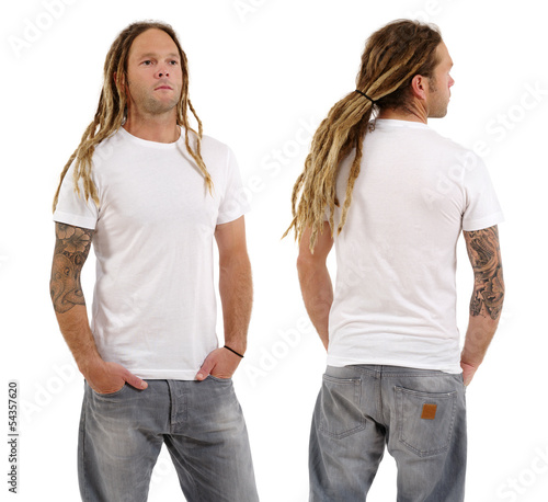 Canvas-taulu Male with blank white shirt and dreadlocks
