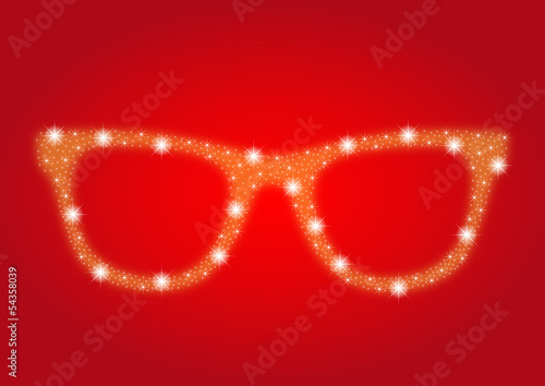 Weihnachtliche Nerdbrille aus Sternen auf rotem Hintergrund