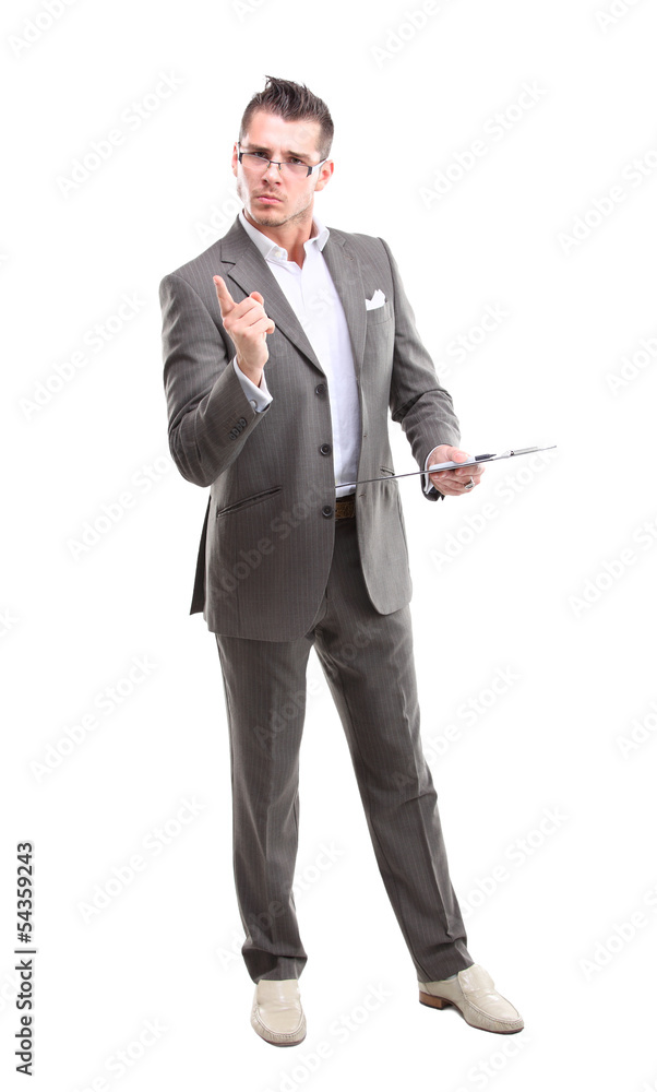Portrait of a smiling man pointing his finger on the copyspace Portrait of a smiling man pointing his finger on the copyspace