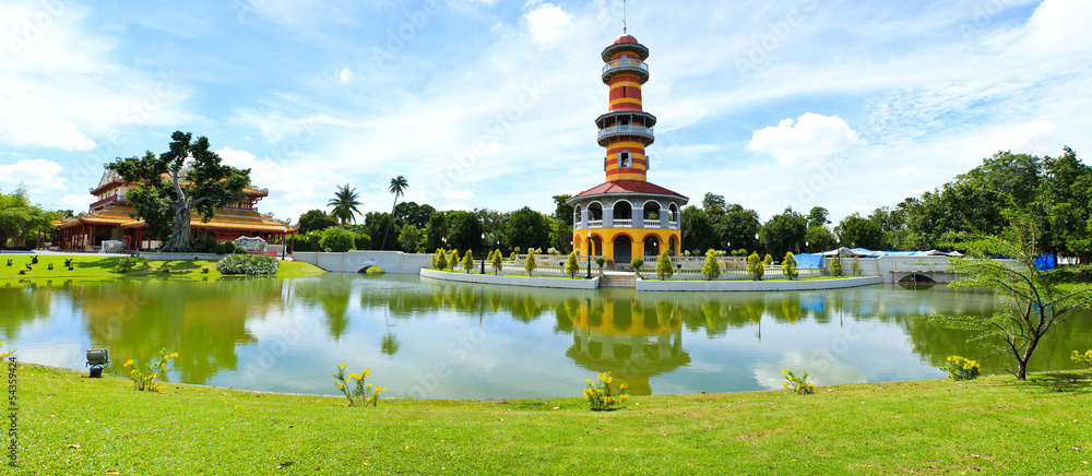 The scenic view of Thai Royal Residence at Bang Pa-In Royal Pala The scenic view of Thai Royal Residence at Bang Pa-In Royal Pala