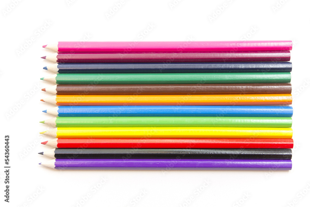 Colored pencils on white background Colored pencils on white background