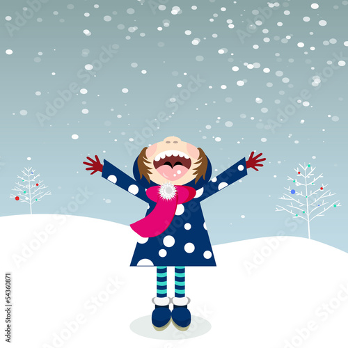 Kid eating snowflakes