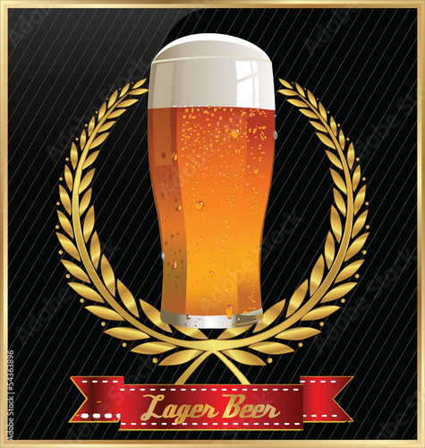 Beer design with laurel wreath and ribbon