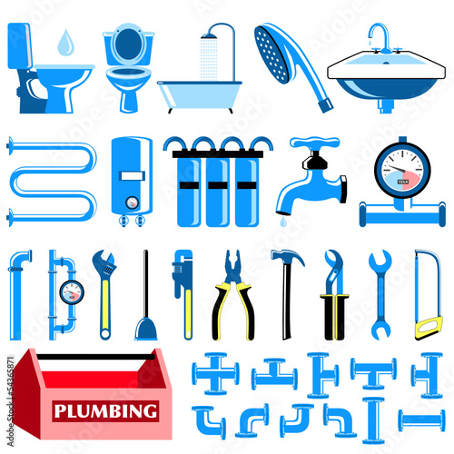Plumbing colour icons set