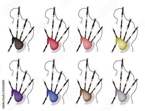 A Set of Colorful Bagpipe on White Background
