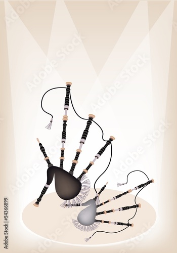 A Scottish Bagpipe on Brown Stage Background