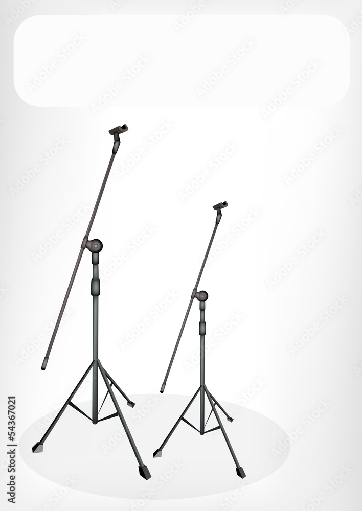 Two Microphone Stand with A White Banner Two Microphone Stand with A White Banner