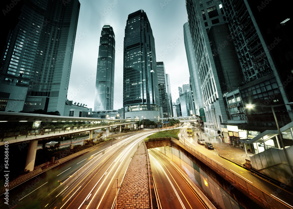 Obraz premium traffic in Hong Kong at sunset time