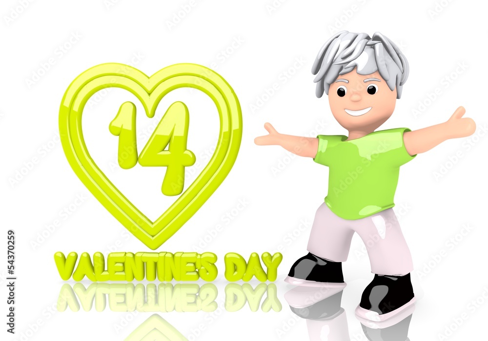valentines day sign with cute 3d character valentines day sign with cute 3d character