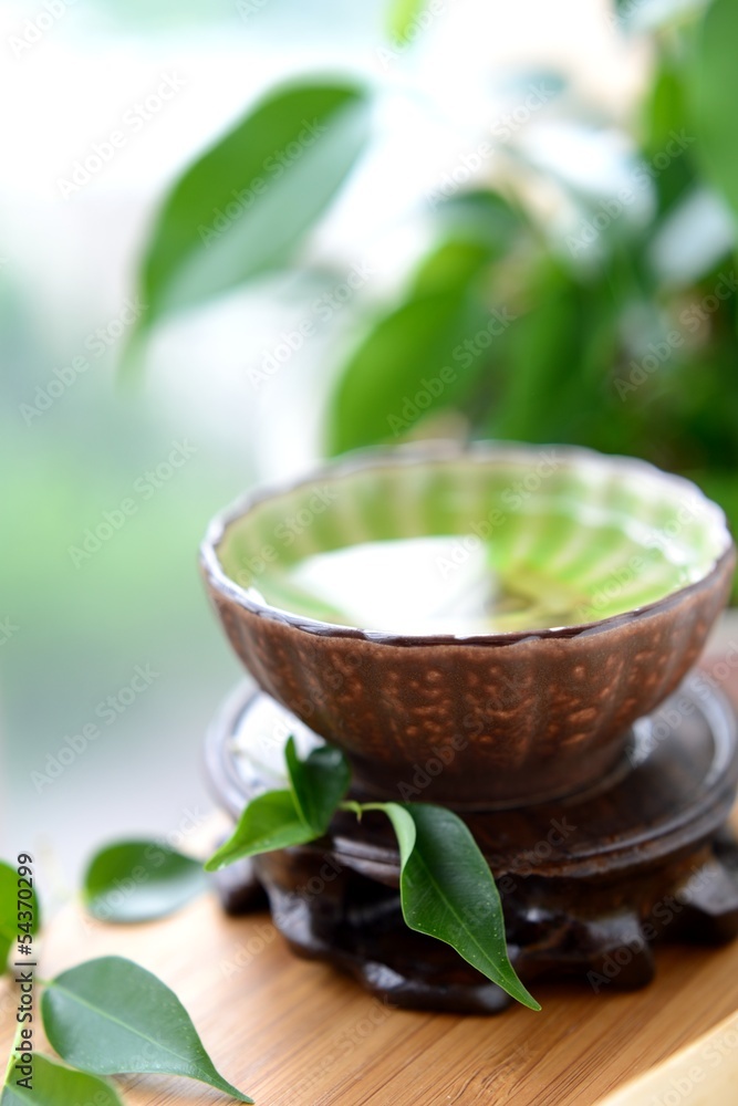 Healthy green tea cup with leaves Healthy green tea cup with leaves