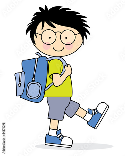 Child going to school with his backpack