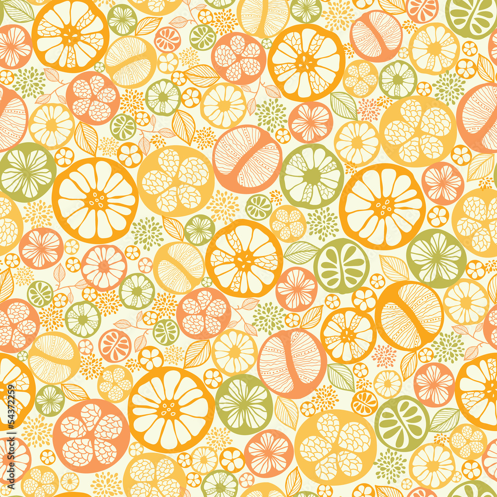Vector citrus slices seamless pattern background with hand drawn