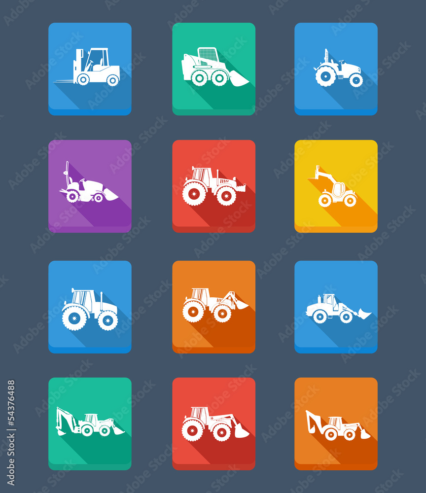 Vector collection tractor and gray silhouettes. icons Vector collection tractor and gray silhouettes. icons