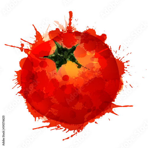 Tomato made of colorful splashes on white background