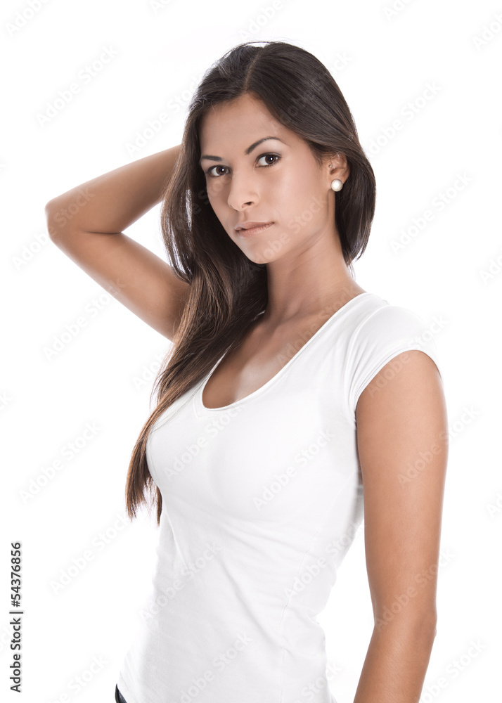 Gesicht einer jungen schönen brünetten Frau isoliert Gesicht einer jungen schönen brünetten Frau isoliert