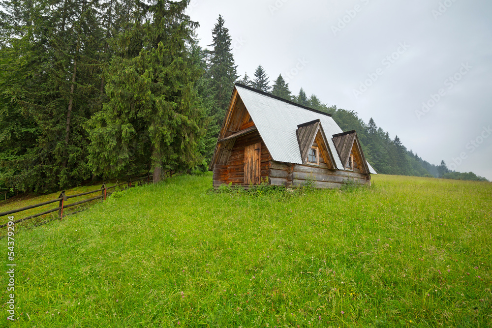 Wooden hut under Tatra mountains in Zakopane, Poland