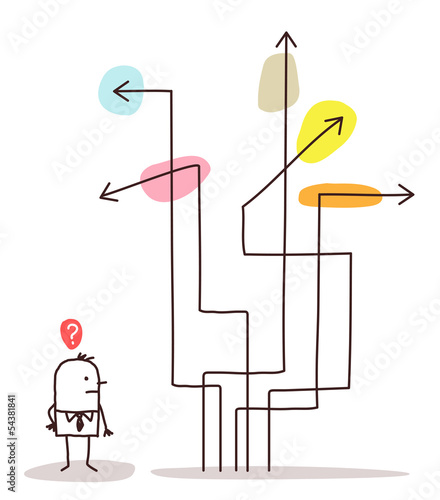 man & direction arrows
