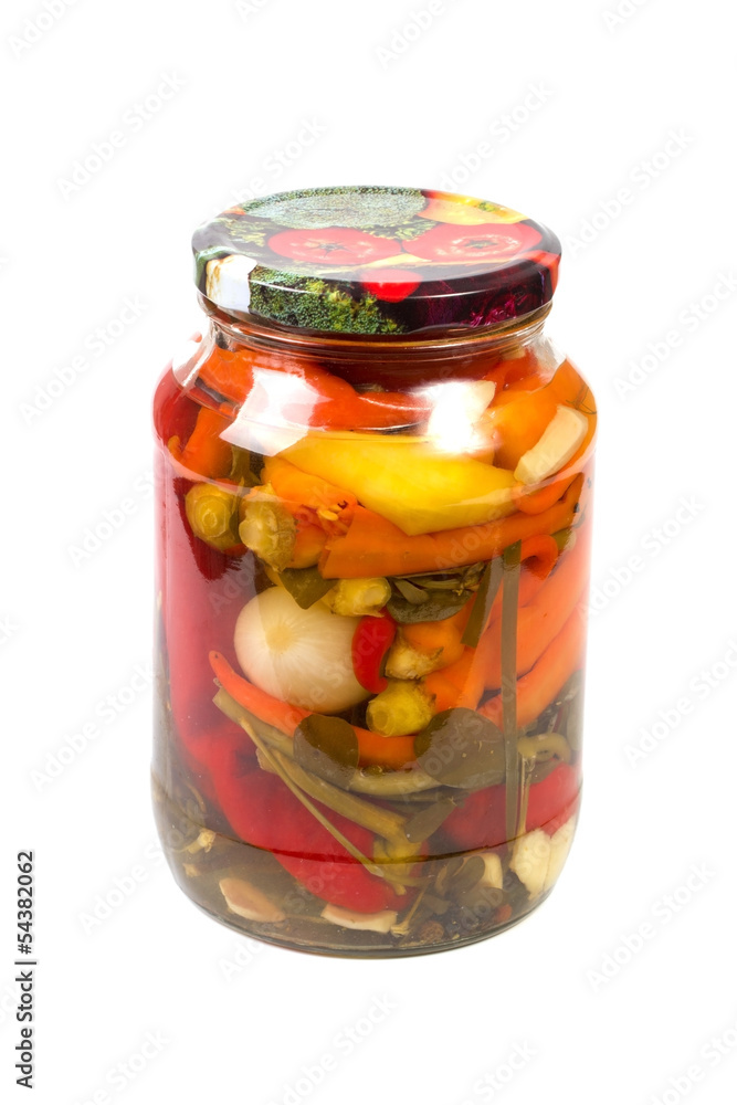 Pickled peppers and spices in a bank Pickled peppers and spices in a bank