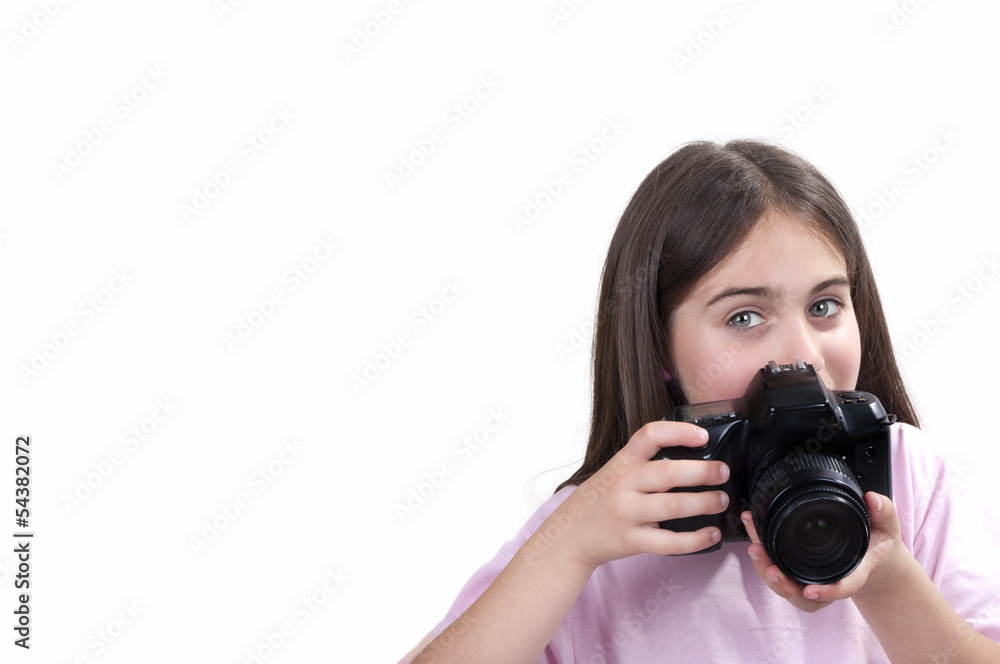Girl taking a picture with a professional camera Girl taking a picture with a professional camera