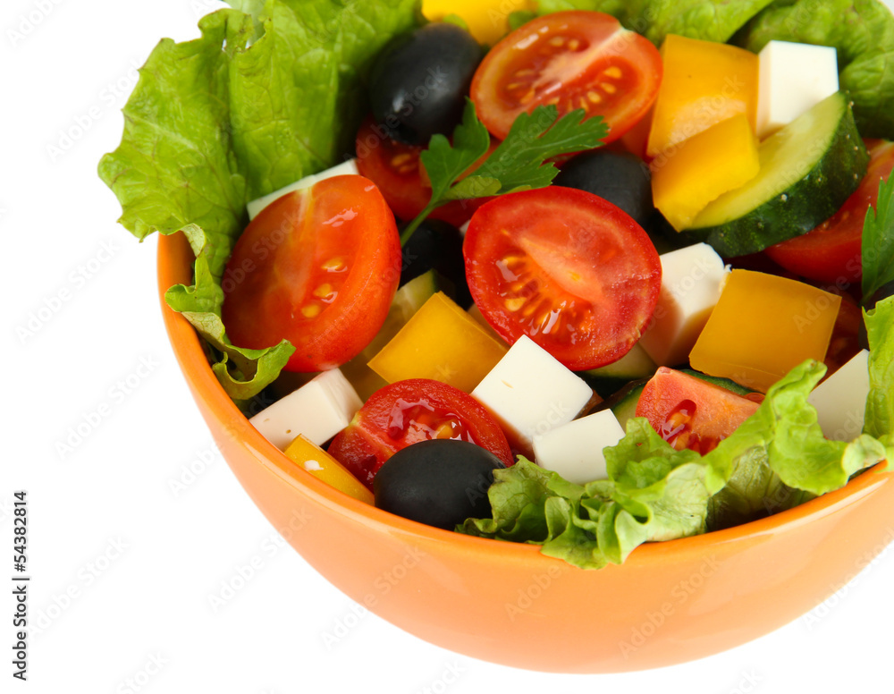 Tasty Greek salad isolated on white Tasty Greek salad isolated on white