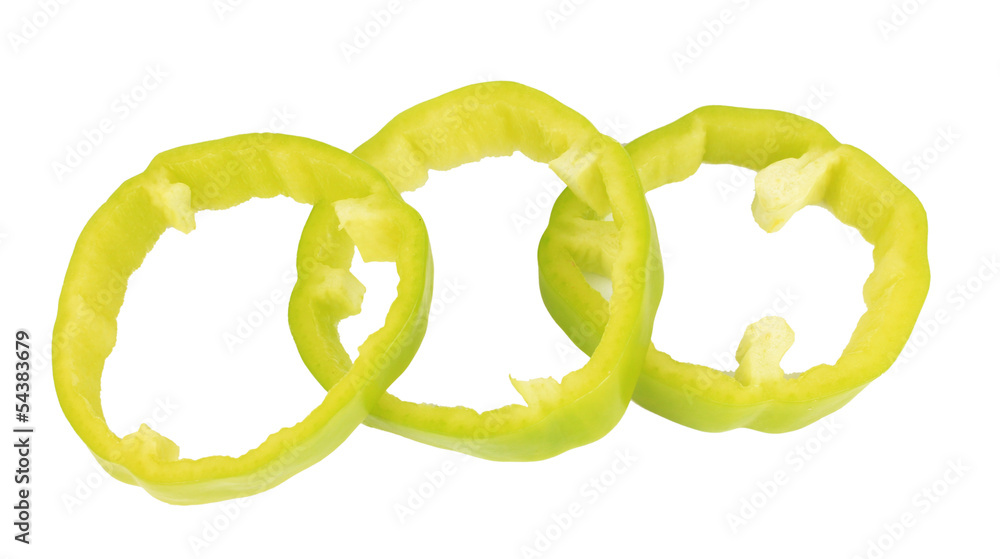 Fresh green pepper slices isolated on white Fresh green pepper slices isolated on white